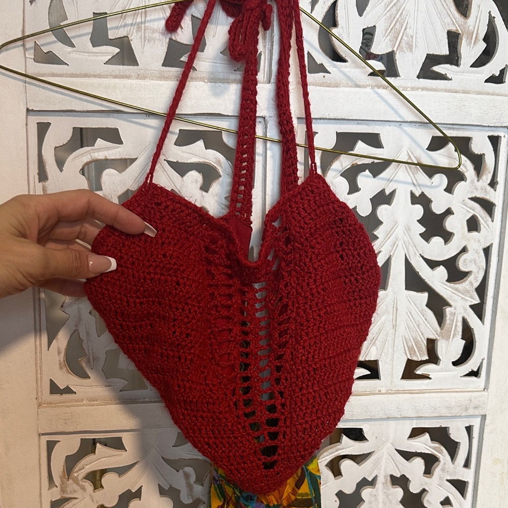 mark. Red Hand-Crocheted Heart-Shaped Maxi Dress Cover